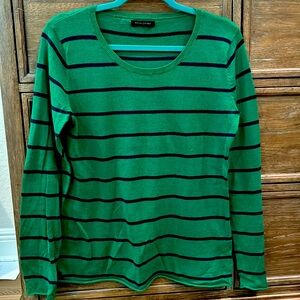 Banana Republic Green and Navy Striped Crew Neck Sweater